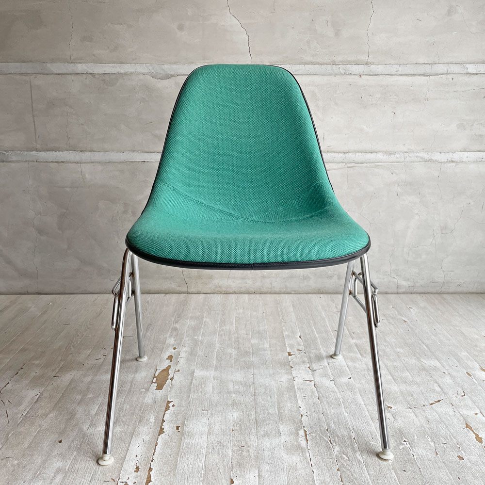 ハーマンミラー Herman Miller モダンファニチャーセールス ビンテージ サイドシェルチェア FRP アプホルスター ファブリック張り替え済み スタッキングベース イームズ ♪