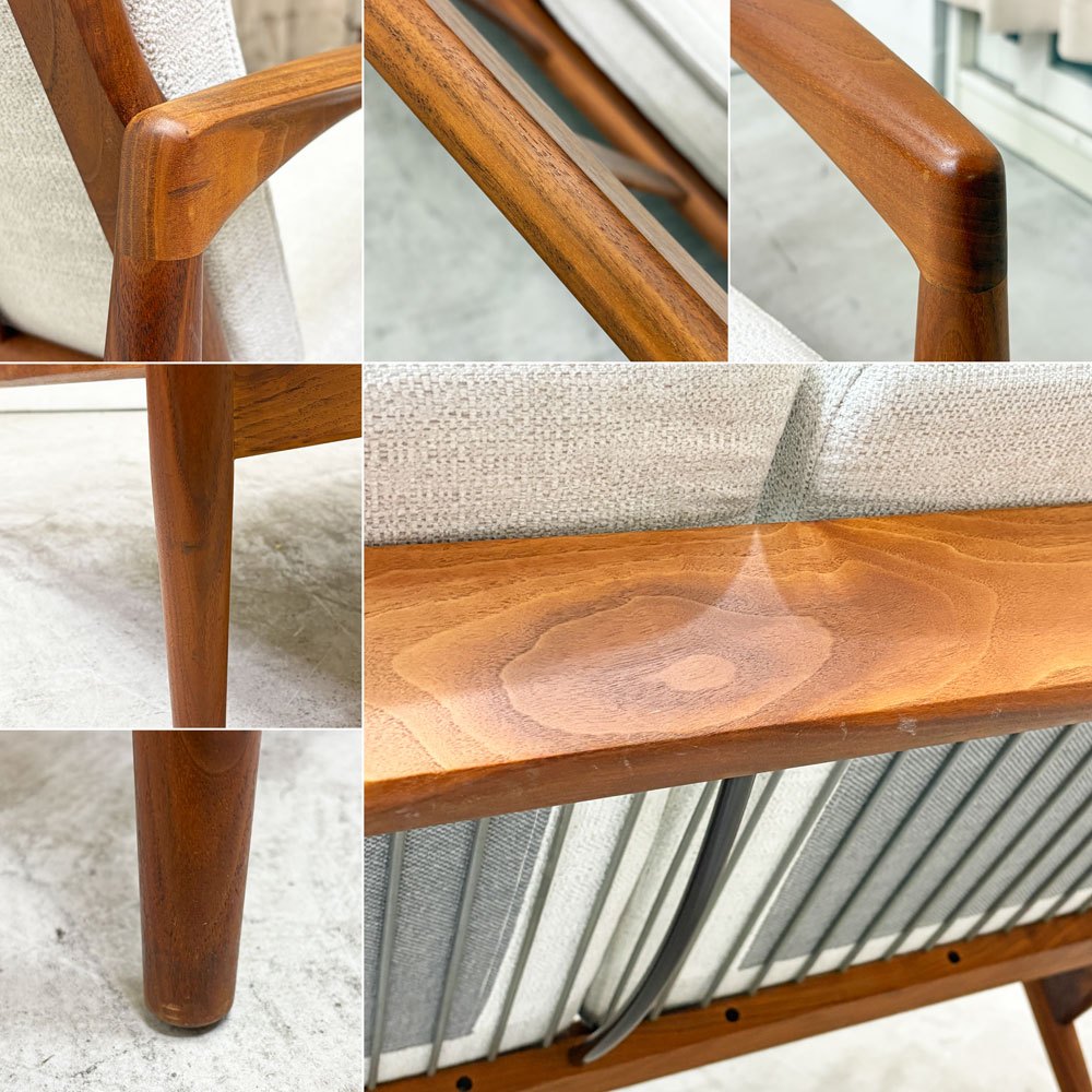 宮崎椅子製作所 ペーパーナイフソファ Paper Knife Sofa 3P 3人掛け ウォールナット材 ホワイト系 ファブリック カイ・クリスチャンセン ●