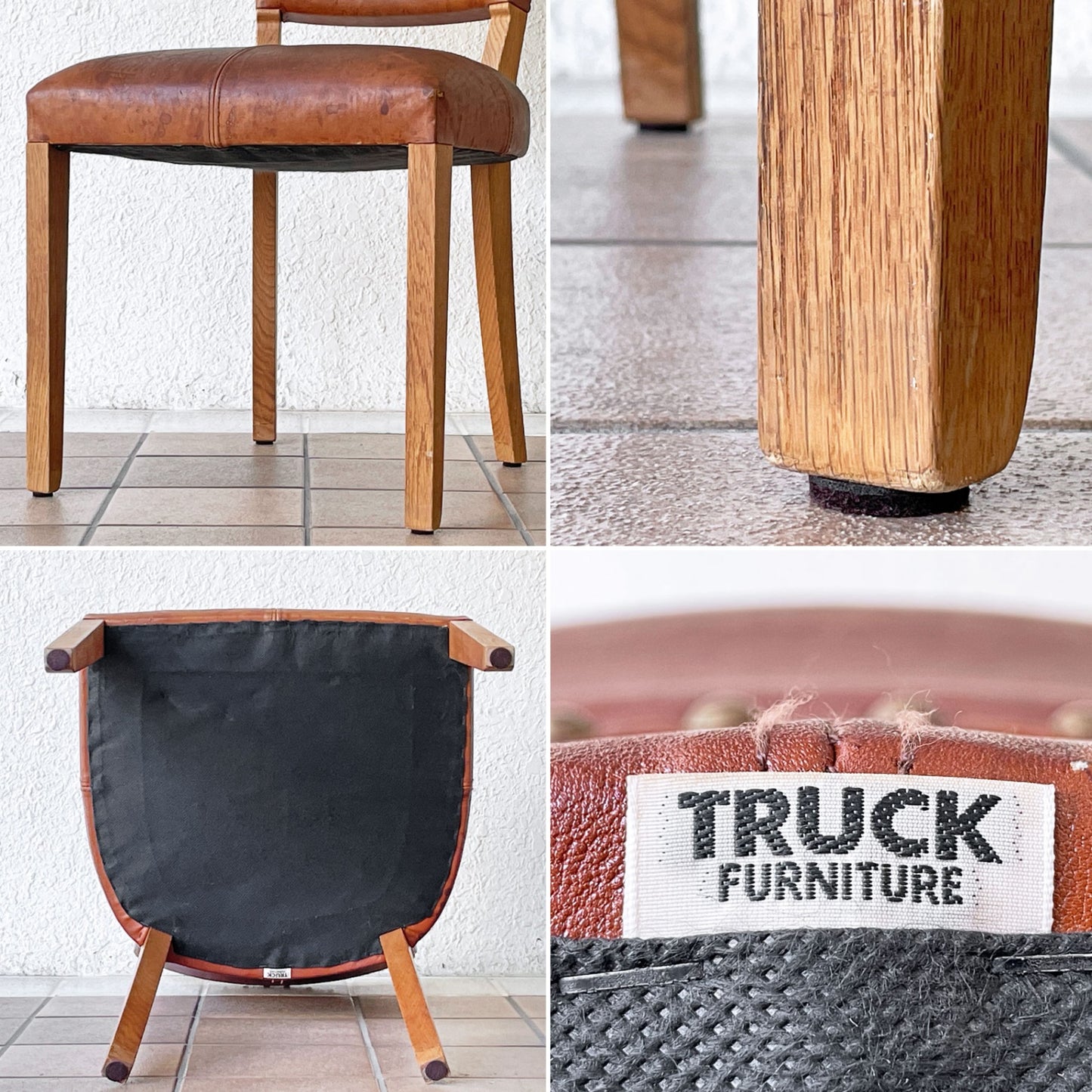 トラックファニチャー TRUCK FURNITURE エスアールチェア SR CHAIR ダイニングチェア ナラ無垢材 本革 ビンテージスタイル B ◇