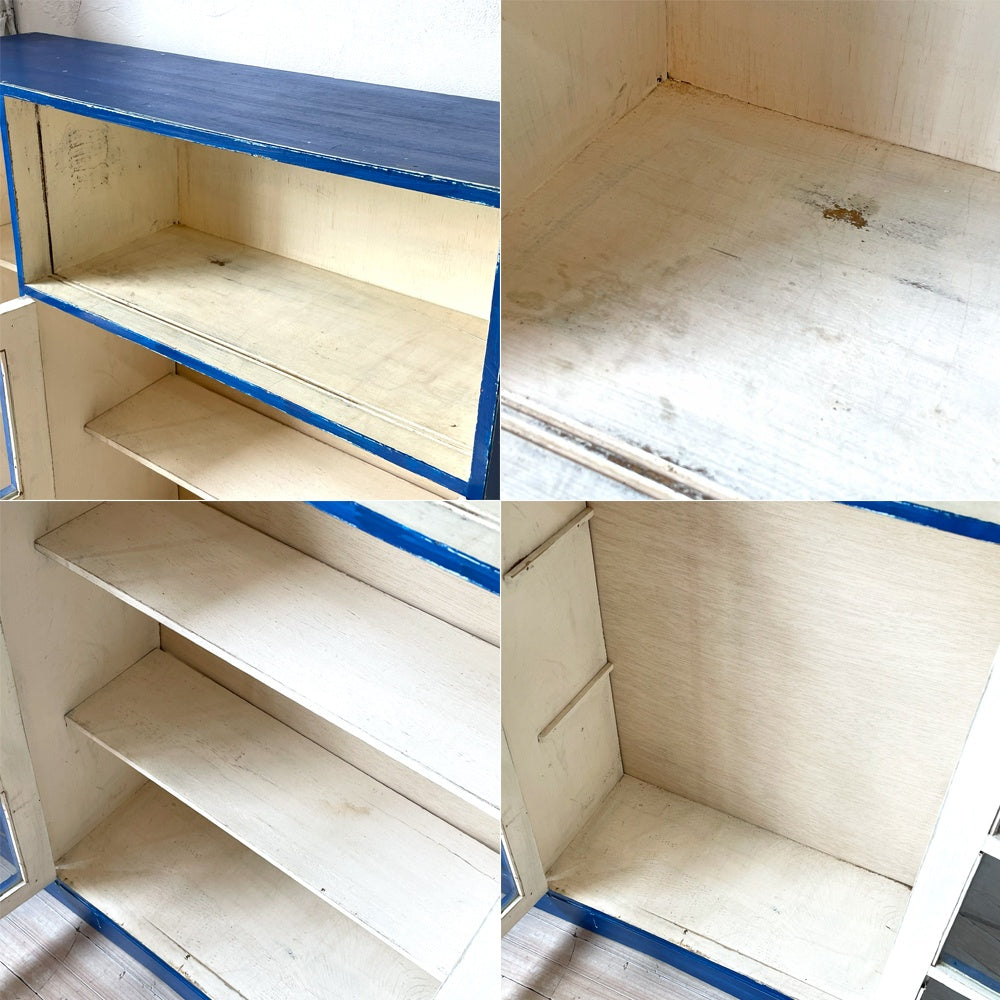 ジャパンビンテージ Japan Vintage ペインテッド ガラスキャビネット Painted Cabinet リメイク 古家具 古道具 型板ガラス ★