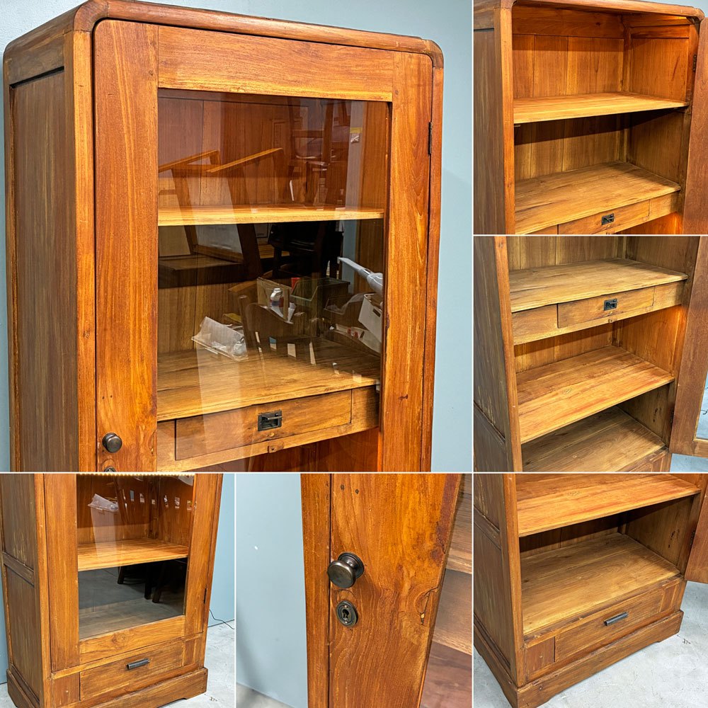 オールドメゾン old maison ガラスキャビネット 2ドロワー 収納棚 W81cm 照明付き ショーケース カントリー  店舗什器 ◎