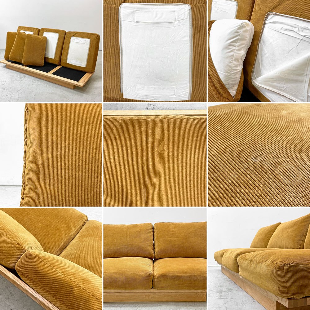 モモナチュラル MOMO Natural クラウド CLOUD ローソファ 3人掛け LOW SOFA 3P オーク材 ファブリック FGD-4 コーデュロイ キャメル カバーリング 定価￥200,000- ●