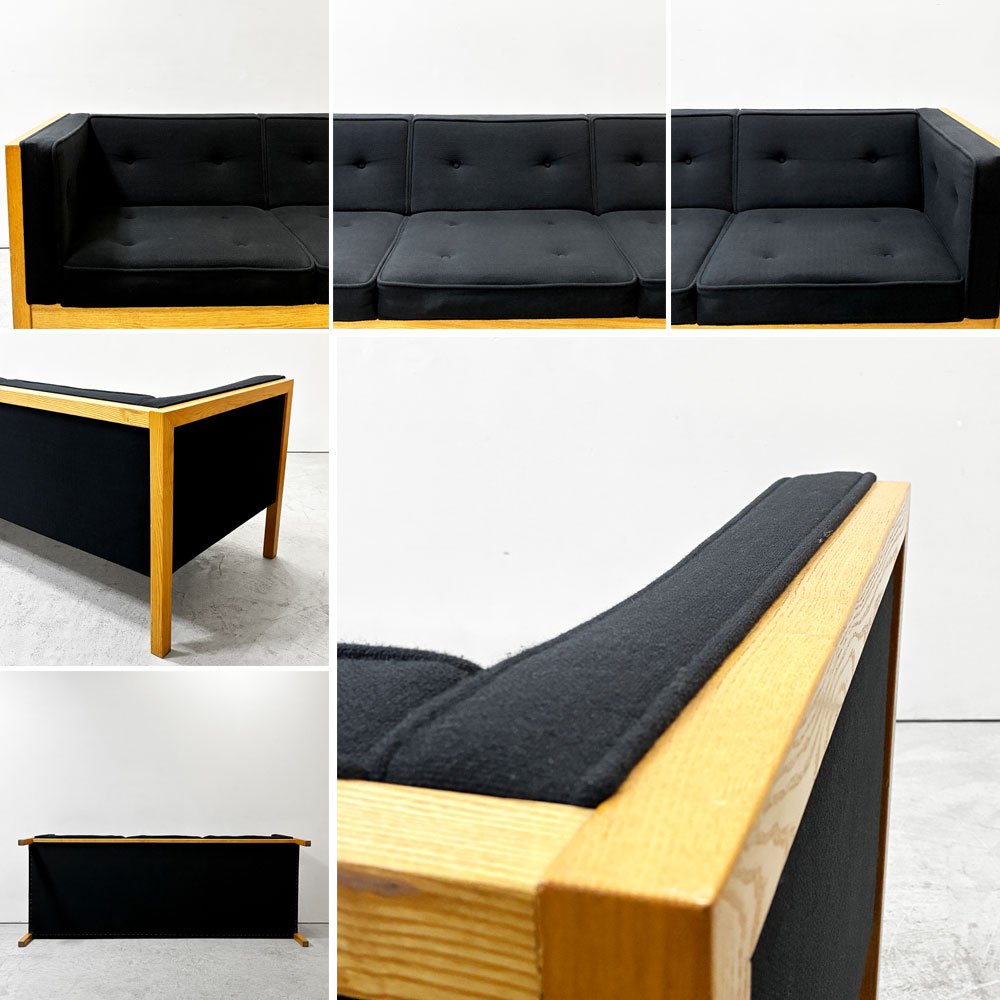 ハーマンミラー Herman Miller ネルソンキューブソファ ラウンジシーティング 3pソファ ホワイトオーク ファブリック ブラック ●