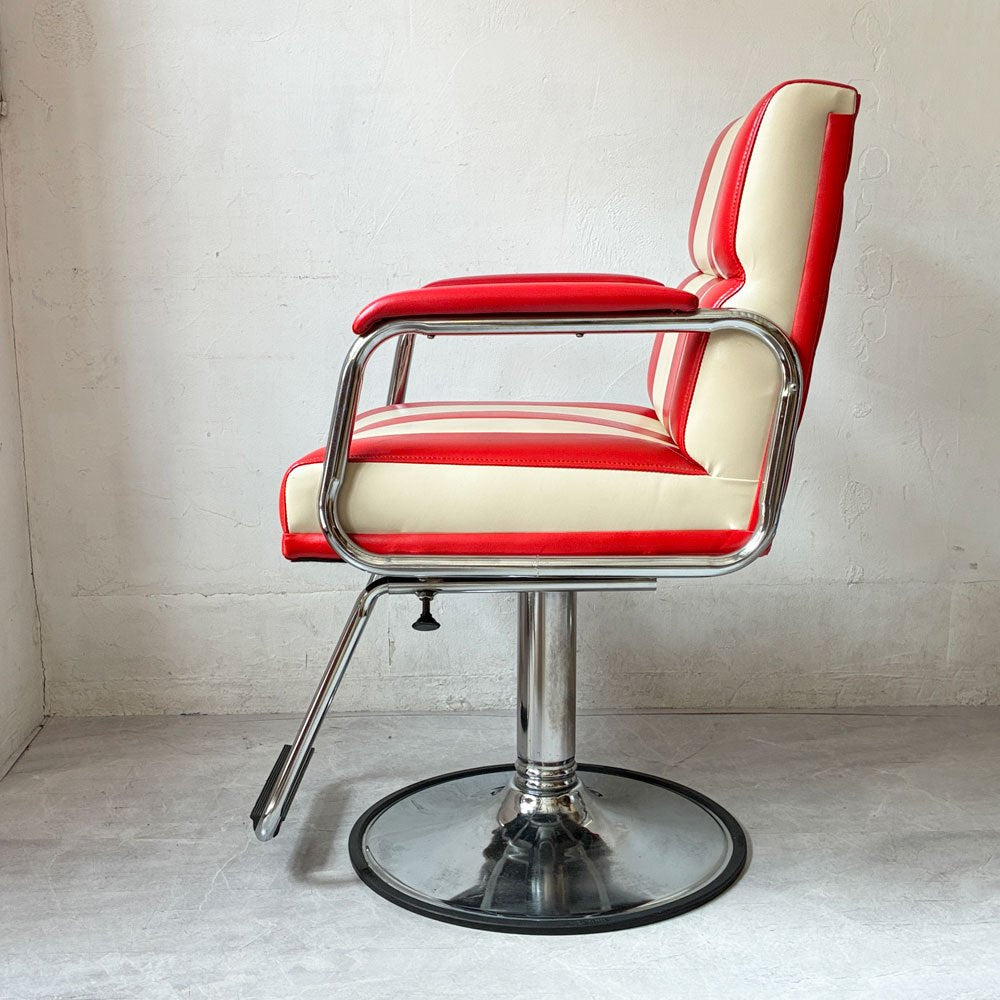 ビンテージ Vintage バーバーチェア barber chair スタイリング チェア 理美容椅子 ストライプ柄 レトロデザイン 回転式高さ調整可能 ★