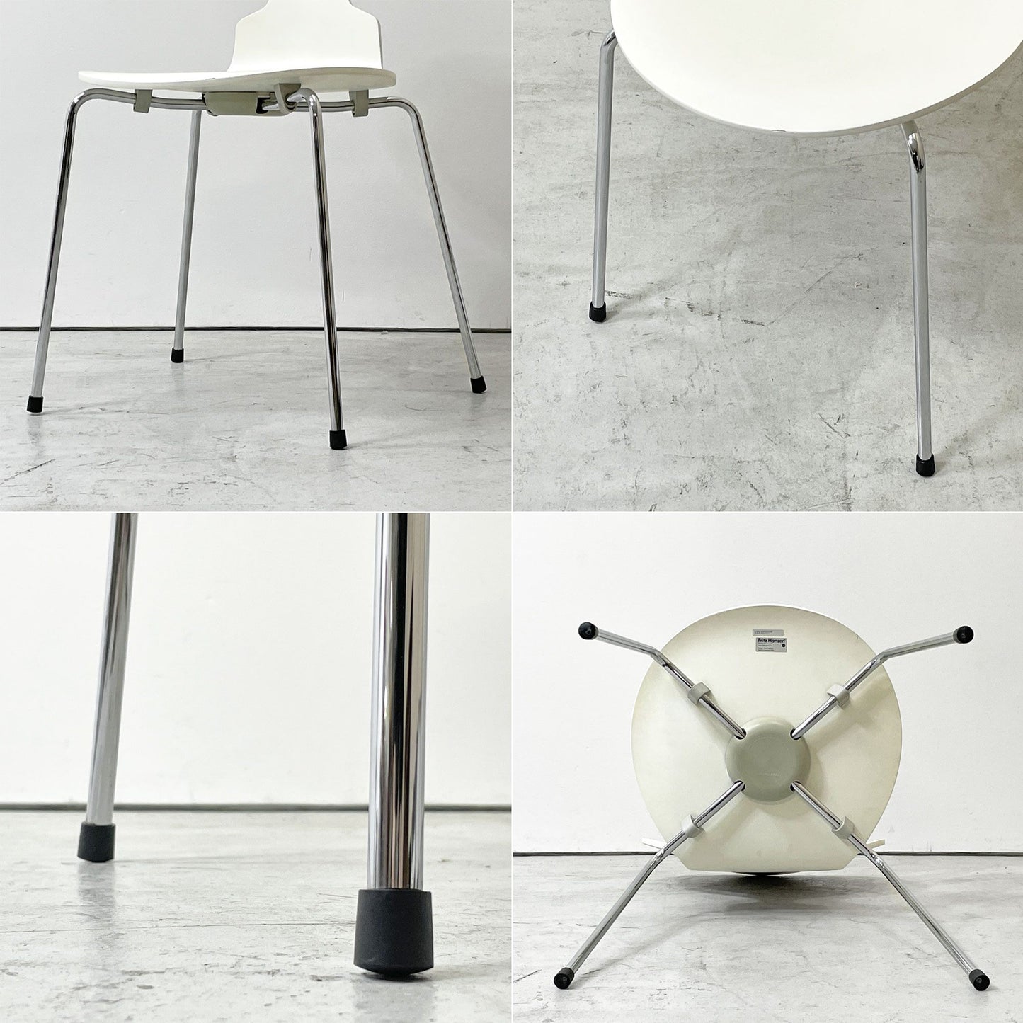 フリッツハンセン Fritz Hansen アントチェア ANT CHAIR アリンコチェア 4本脚 ホワイト ラッカー アルネ・ヤコブセン デンマーク 北欧家具 A ●