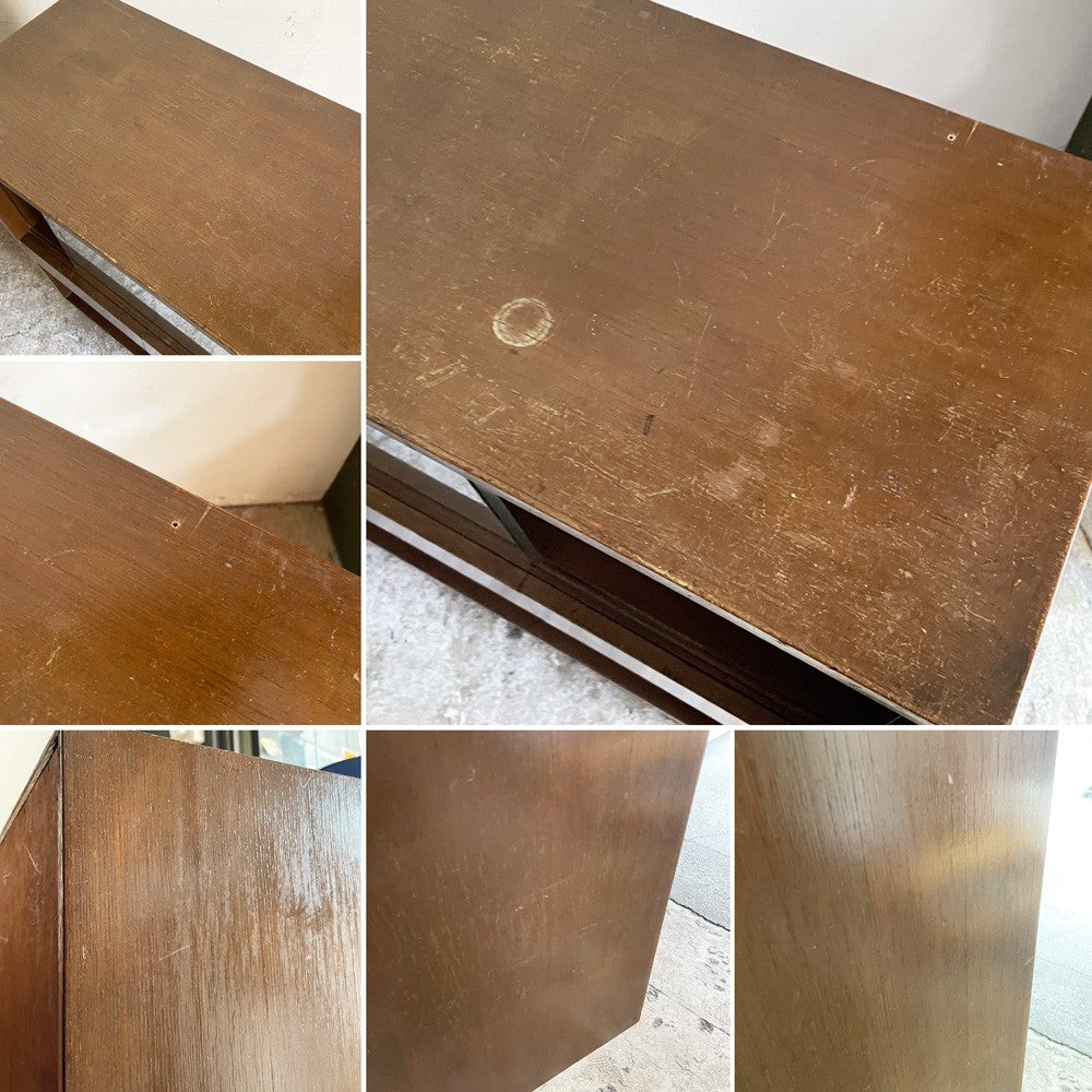 ジャパンビンテージ Japan vintage ガラスキャビネット 木味 食器棚 棚板付 3ドロワー 引戸 W105 レトロデザイン ■