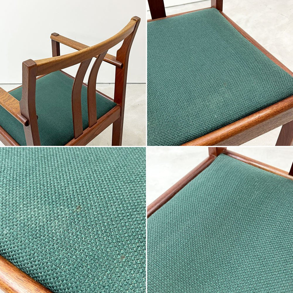ジャパンビンテージ Japan Vintage チーク材 アームチェア ダイニングチェア グリーン ファブリック 北欧スタイル A ●
