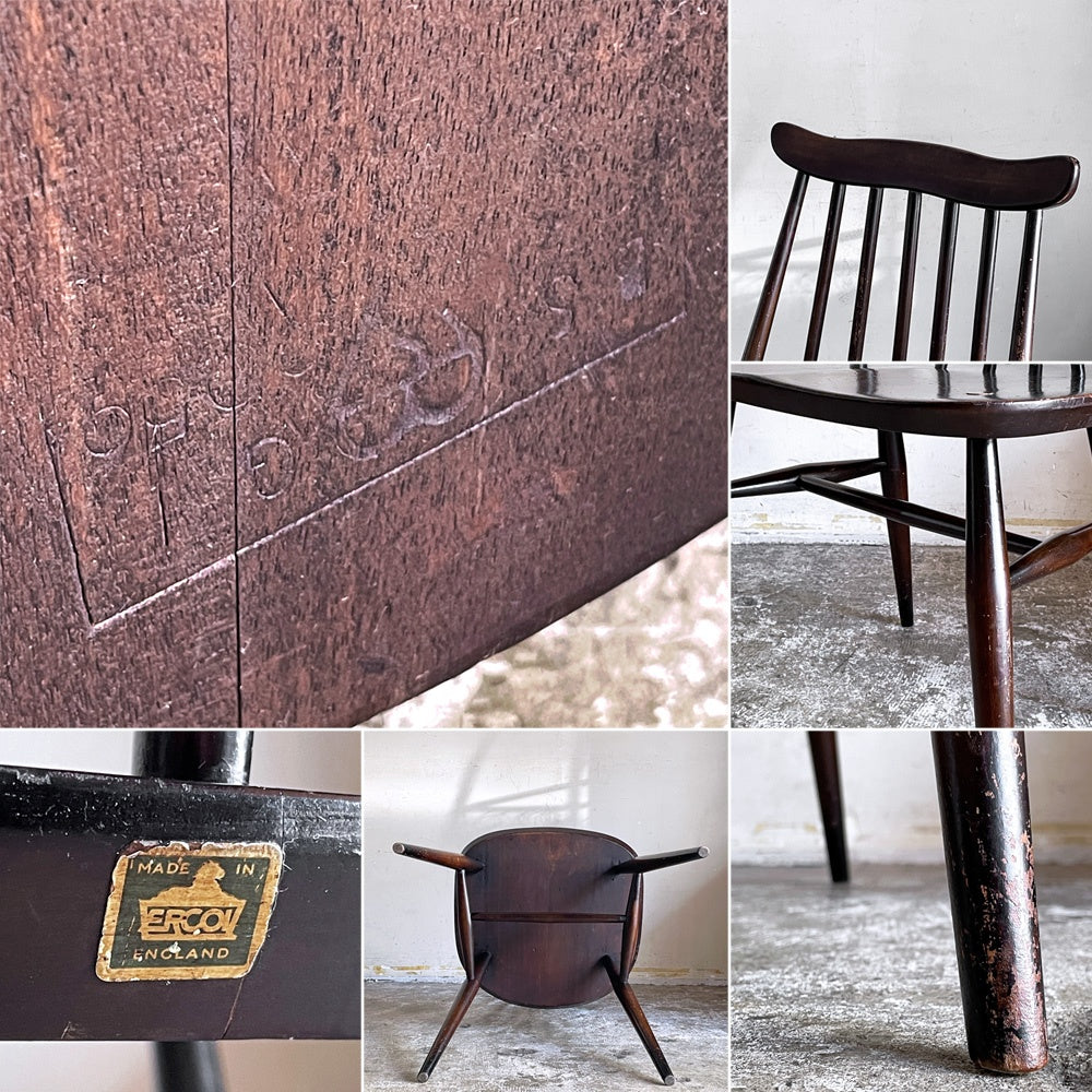 アーコール Ercol ゴールドスミス ダイニングチェア コロニアル ハイバック エルム材 ダークブラウン UKビンテージ 英国 ■