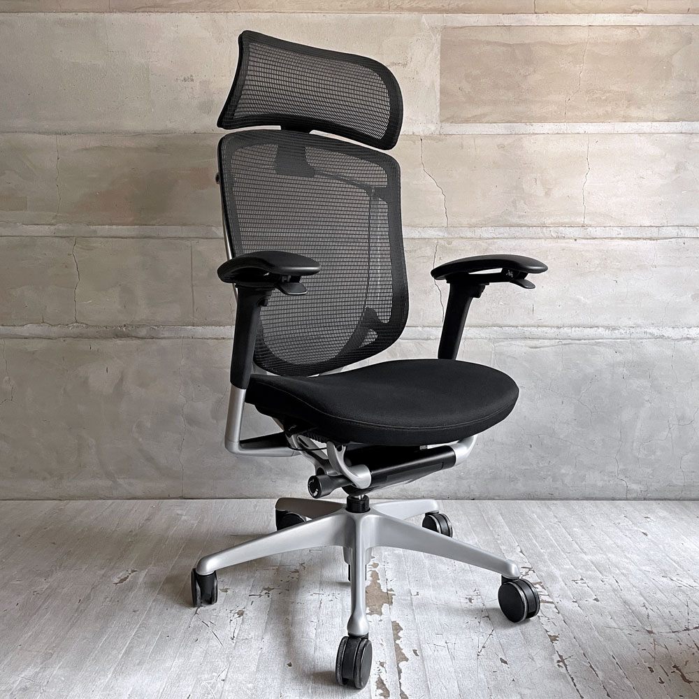 オカムラ okamura コンテッサセコンダ Contessa seconda CC87XR-FPC1 オフィスチェア デスクチェア エクストラハイバック ブラック 固定ヘッドレスト アジャストアーム ♪