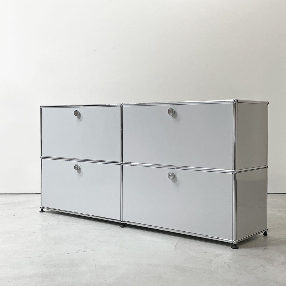 ユーエスエム ハラー USM Haller モジュラーファニチャー キャビネット シェルフ 2列2段 ライトグレー W152×H74cm ドロップダウンドア×2＋エクステンションシェルフ ×2 ハンギングフレーム×4 スイス ●