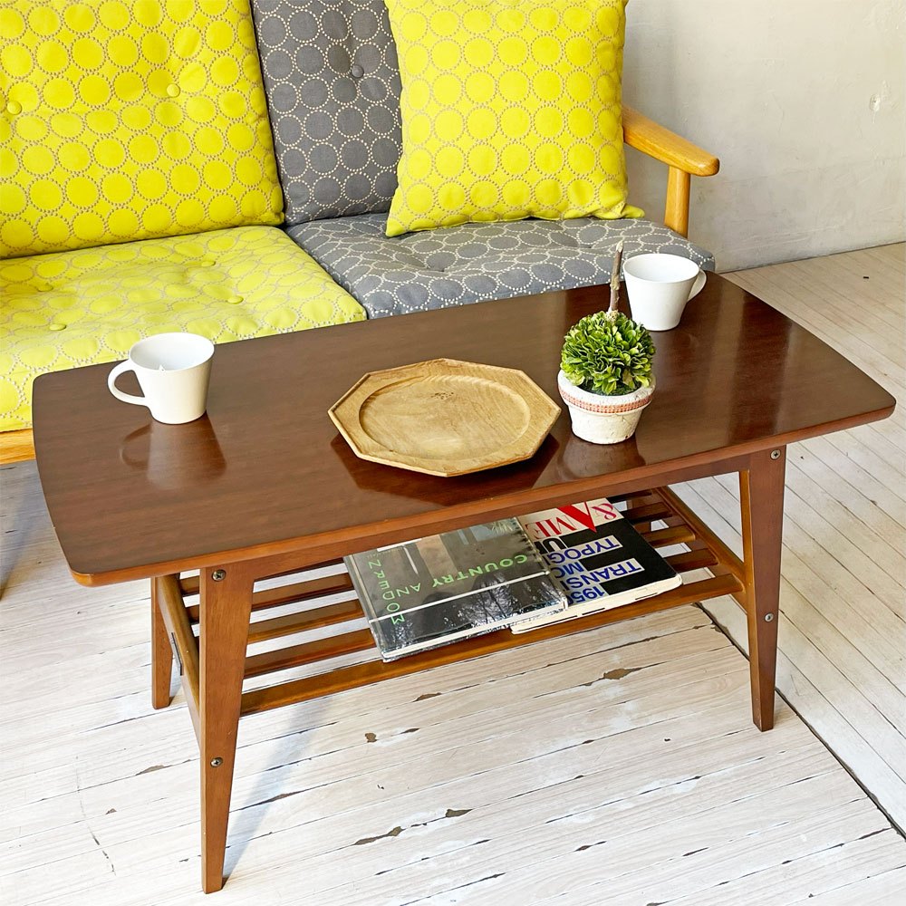 カリモク60 karimoku リビングテーブル Sサイズ ウォールナット色 ムテニエ天板 幅90cm レトロモダン ミッドセンチュリー 廃番希少 ★