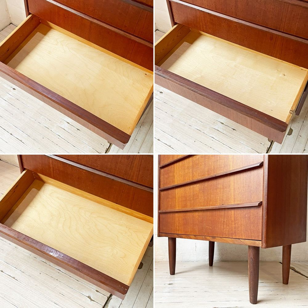 北欧ビンテージ Scandinabian Vintage チェスト キャビネット 6ドロワーズ チーク材 H101cm デンマーク 北欧家具 鍵欠品 ★