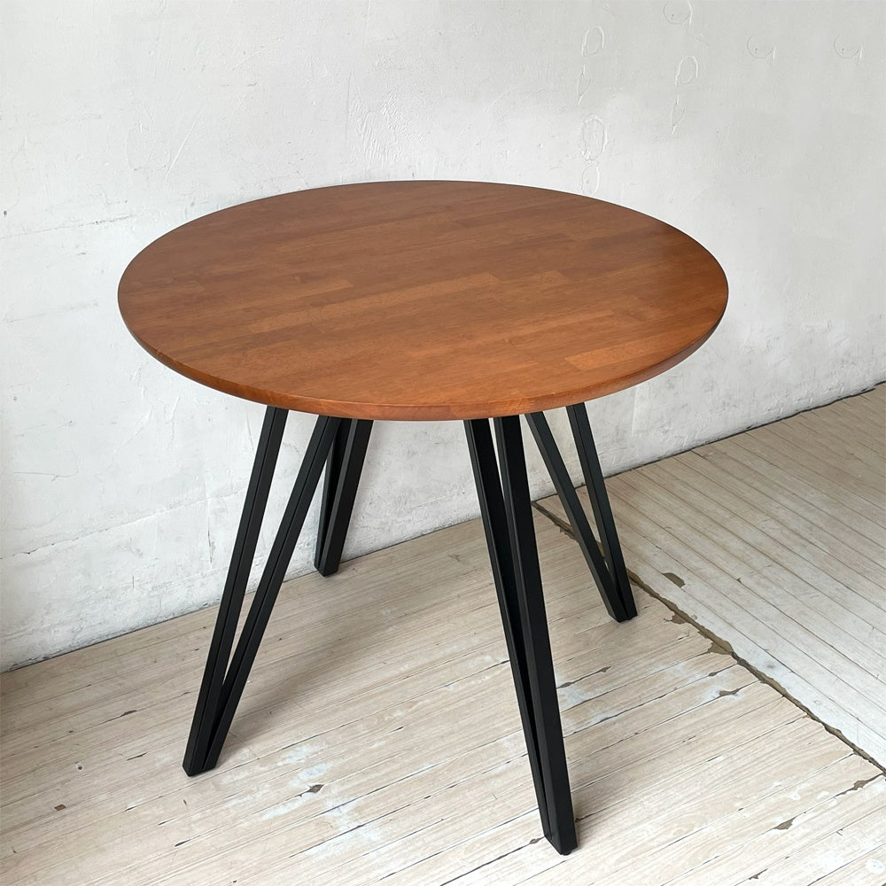 かなでもの KANADEMONO ザ・カフェテーブル THE CAFE TABLE Black Steel 4pin ラウンド Φ80cm ラバーウッド天板 ★