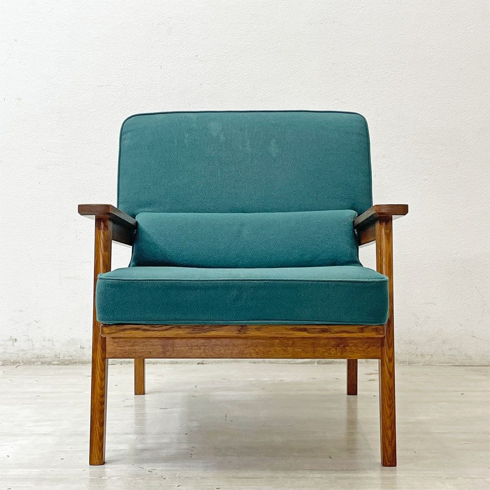 スタンダードトレード STANDARD TRADE Wood Frame Sofa SFA-03C-1p 一人掛けソファ ブルーグリーン ファブリック オーク無垢材 定価：¥240,000- ●