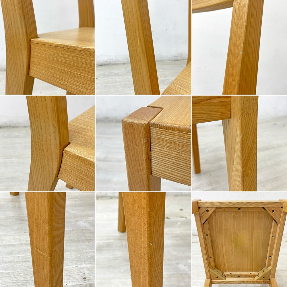 無印良品 MUJI ダイニングチェア タモ無垢集成材 板座 ナチュラル シンプルデザイン 廃番 2脚セット B ●