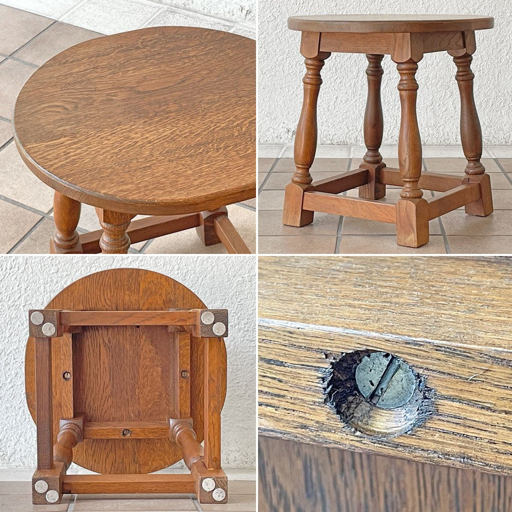 ビンテージ オーク無垢材 サイドテーブル クラシカルデザイン カントリースタイル ◇