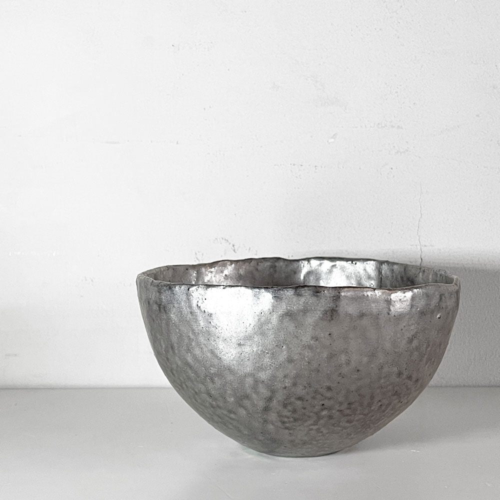 村上躍 銀彩椀 カフェオレボウル W13.5cm 陶芸家 現代作家 ■