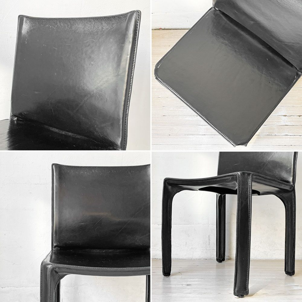 カッシーナ Cassina キャブチェア 412 CAB CHAIR アームレス 本革 ブラック マリオ・ベリーニ MoMA イタリアンモダン 定価￥308,000- ★