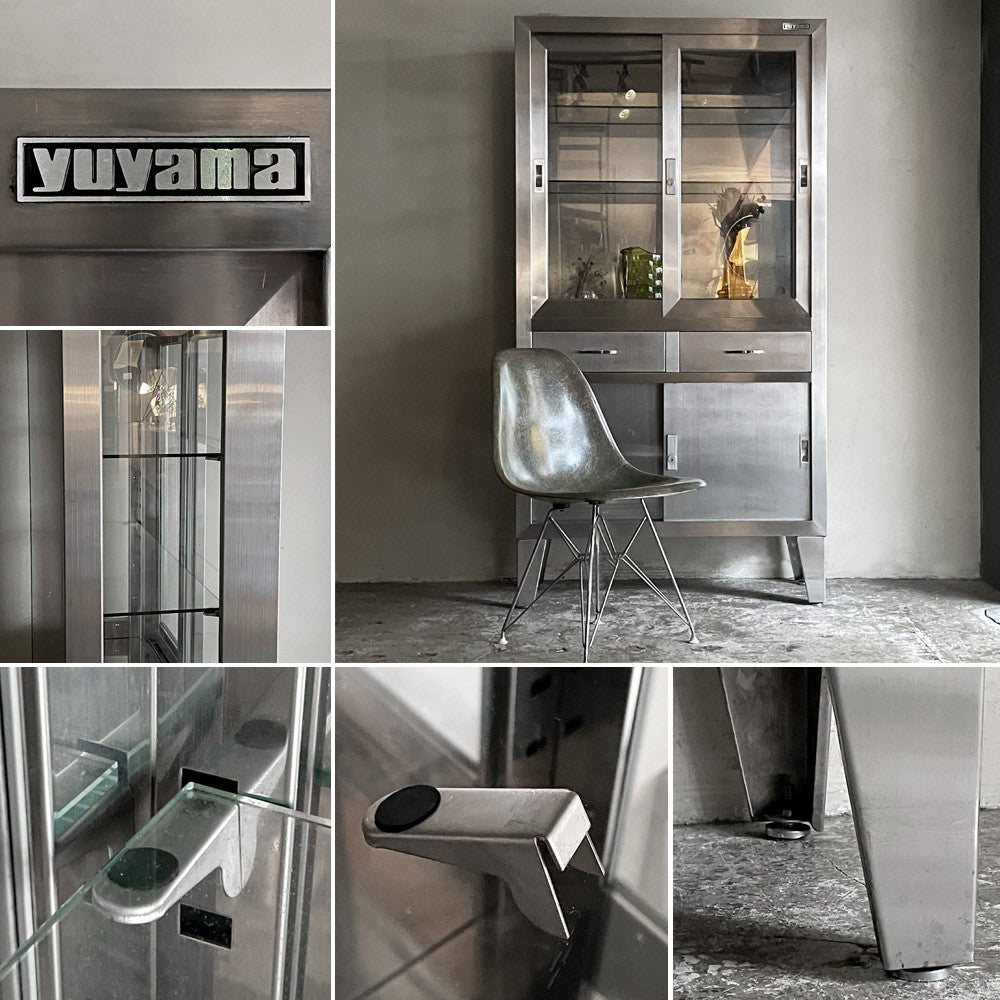 ユヤマ YUYAMA 医療用 ステンレス ケビント ドクターキャビネット ガラスキャビネット 戸棚 飾り棚 W90cm 店舗什器 インダストリアルデザイン  ■