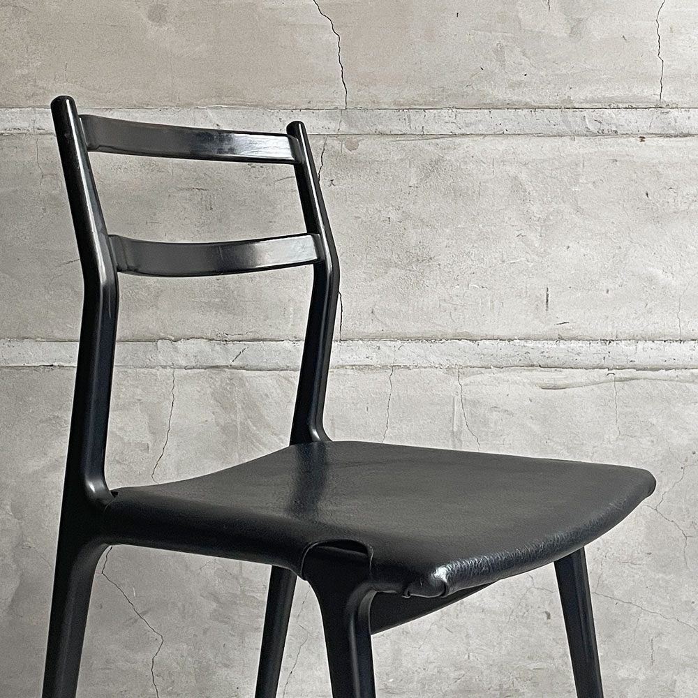 天童木工 TENDO インパラチェア Impala Chair ダイニングチェア ブラック レザー 本革 佐々木敏光 ジャパニーズミッドセンチュリーモダン A  ♪