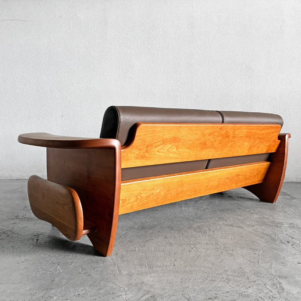 いっぴん工房 ペリカンソファ Pelican Sofa 2Pソファ 2人掛け マガジンラック付き チェリー無垢材 本革 レザー セミオーダー品 造形家具 参考定価 67万以上 〓