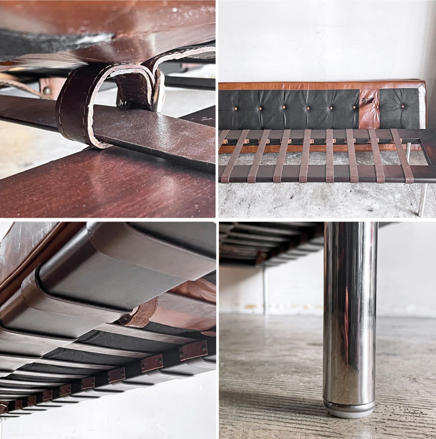 バルセロナベンチ Barcelona Bench 本革 ブラウン W200cm ミース・ファン・デル・ローエ Mies Van Der Rohe リプロダクト ■