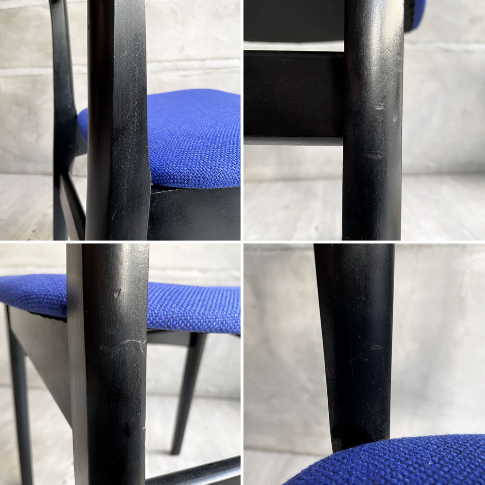 ネイサンファニチャー NATHAN Furniture  ダイニングチェア チークプライウッド ブラックフレーム ファブリック ブルー系カラー 英国 UKビンテージ 張り替え済み A ♪