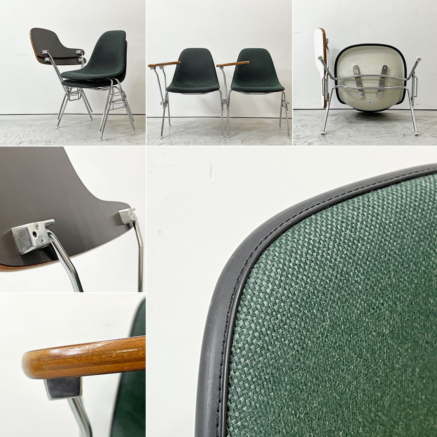 ハーマンミラー Herman Miller サイドシェルチェア セカンド 2nd ビンテージ アプホルスター スクールベース スタッキングベース 肘掛けテーブル付 イームズ ミッドセンチュリー A ●