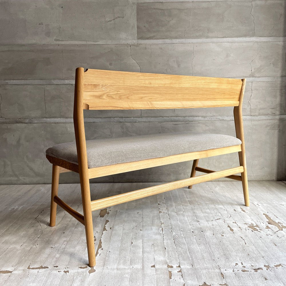 ウニコ unico シグネ SIGNE ダイニングベンチ バックレスト アッシュ材 グレーファブリック W110cm ナチュラル 北欧テイスト ♪