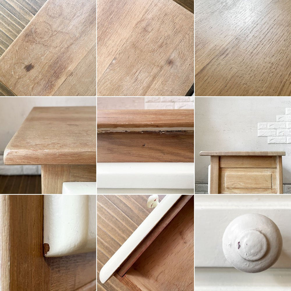 ビンテージスタイル Vintage Style ホワイトペイント ナイトテーブル サイドテーブル 1ドロワー W50cm フレンチカントリースタイル シャビーシック ◎