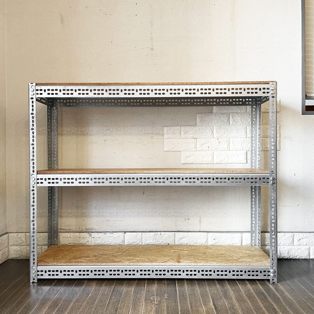 リオン LYON アングルシェルフ SLOTTED ANGLE SHELF 3段 オープンシェルフ W122cm セミオーダーサイズ インダストリアル 工業系 P.F.S.取扱 ◎