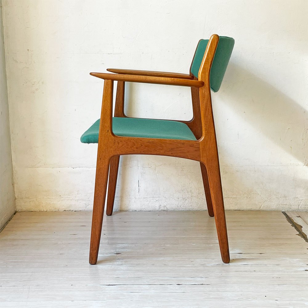 デンマーク ビンテージ Danish vintage チーク材 アームチェア ダイニングチェア グリーン ファブリック 北欧家具 ★
