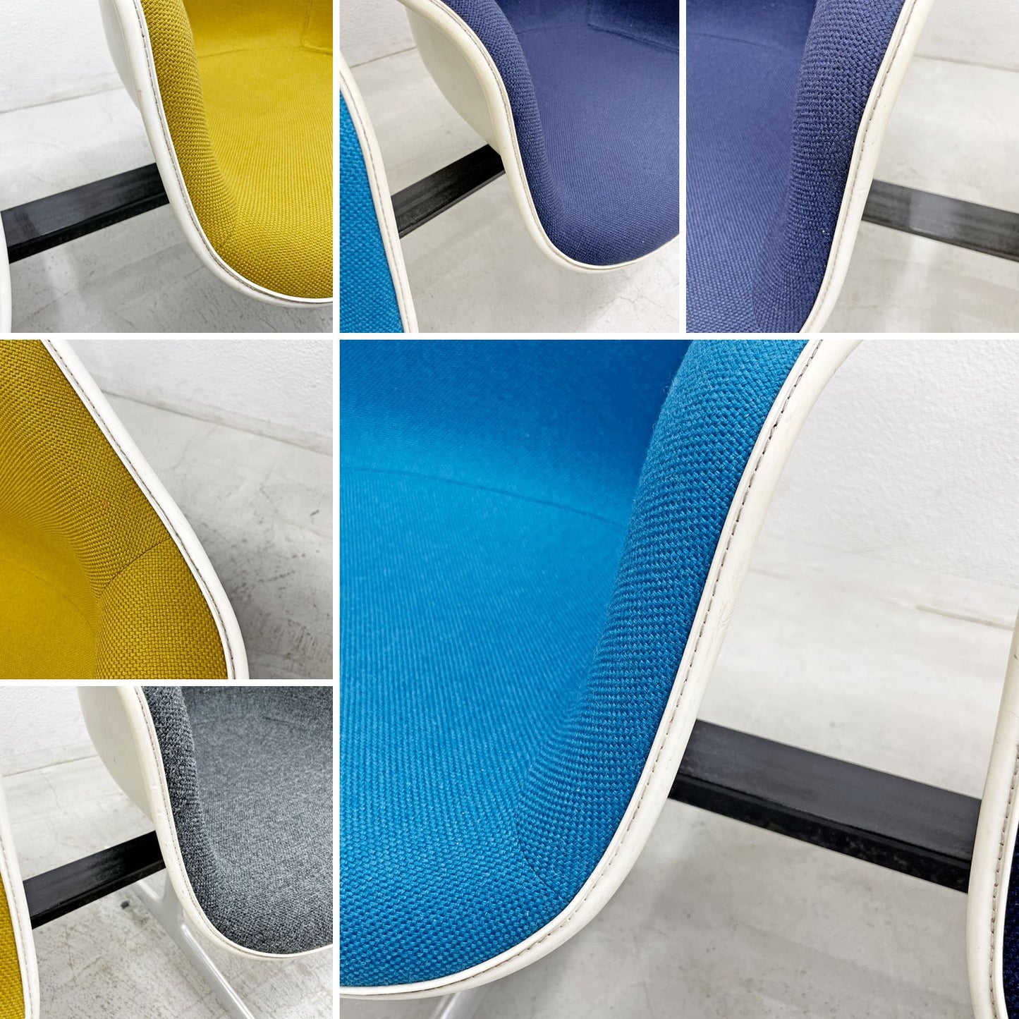 ハーマンミラー Herman Miller ビンテージ エアポートベンチ タンデムシート 4連 アームシェル 2nd ファブリック 新品張替え済 イームズ 希少 B 〓