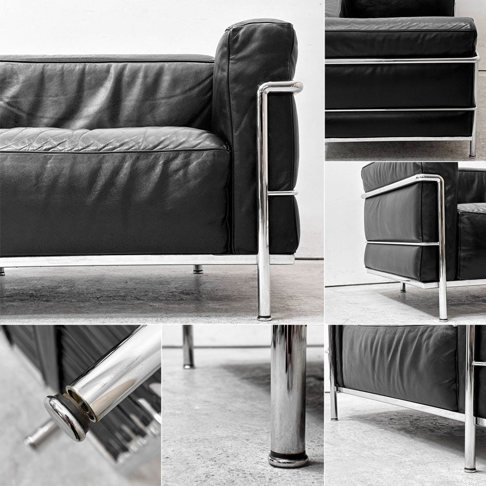 カッシーナ Cassina LC3 ソファ 1シーター 本革 ブラック ル・コルビュジェ ピエール・ジャンヌレ シャルロット・ペリアン デザイン ●