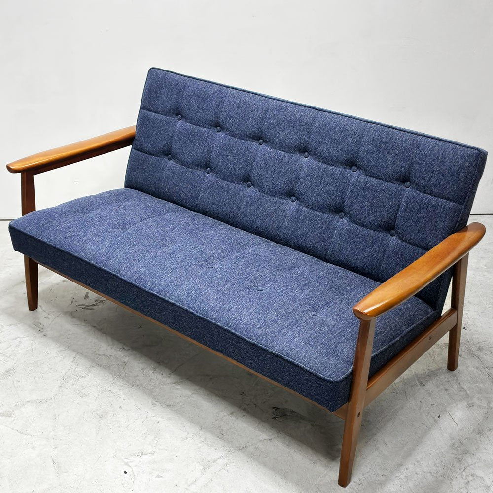 カリモク60 karimoku60 Kチェア 2シーター ソファ 2人掛け タープブルー ミッドセンチュリーデザイン 国産家具 ●