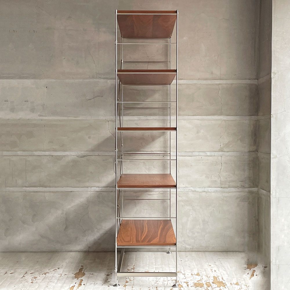 無印良品 MUJI ステンレスユニットシェルフ ウォールナット材 ワイド 大 棚板5枚 W86 H175cm 1列5段 帆立付き 本棚 飾り棚 収納棚 定価39,790円 ♪