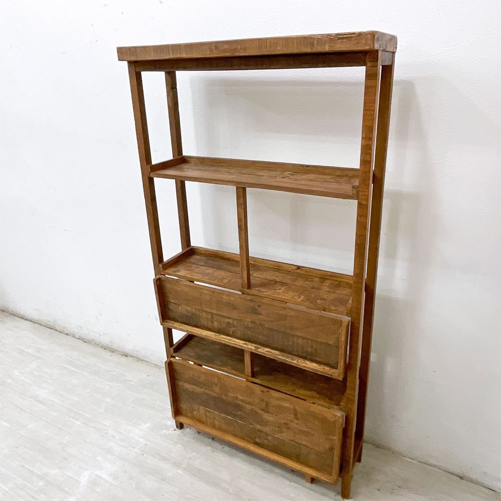 ビンテージスタイル Vintage style 古材風 シェルフ ラック 折り畳み式棚板  アジアンスタイル ●