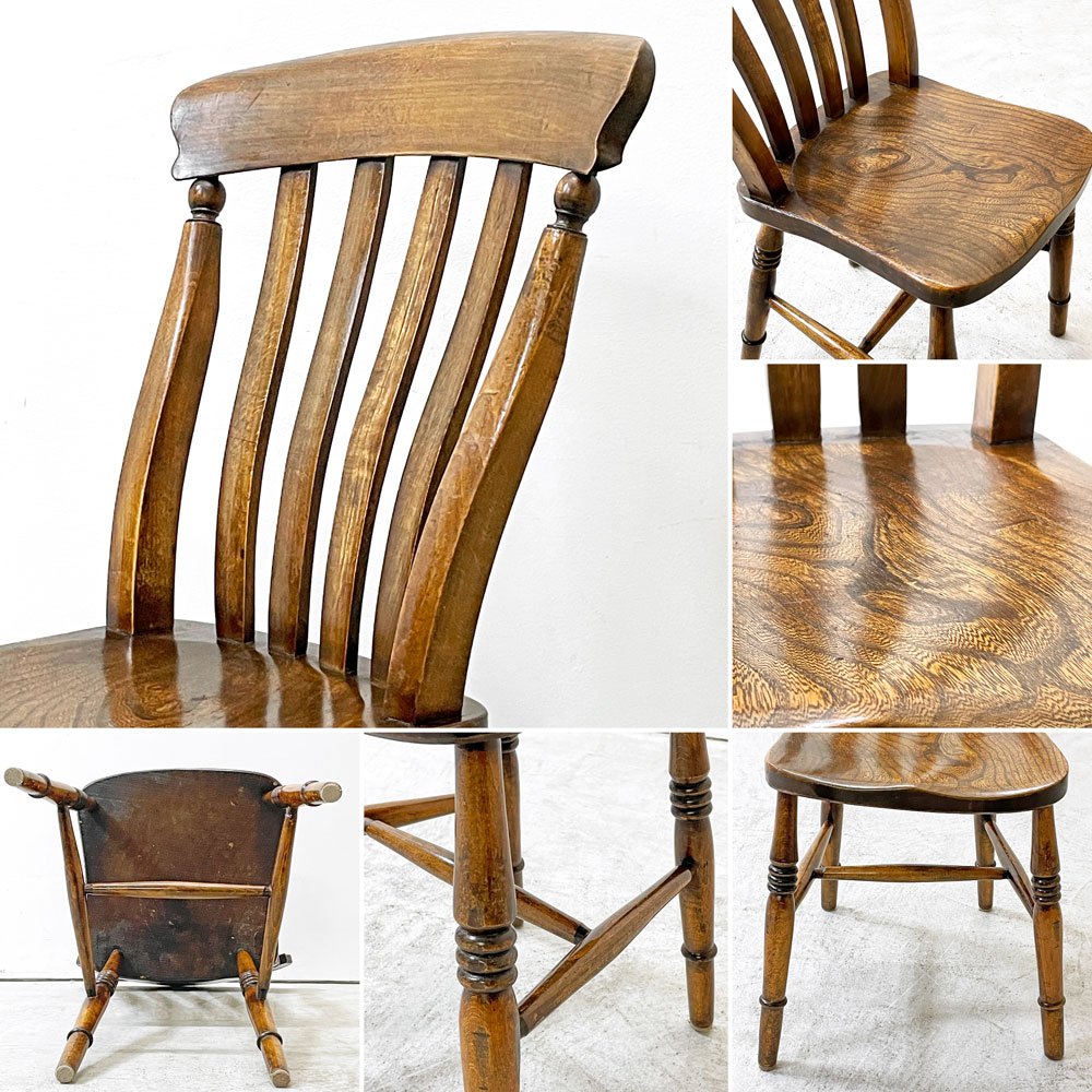 UKビンテージ Vintage スラットバックチェア ダイニングチェア ニレ材 エルム材 英国家具 アンティーク ●