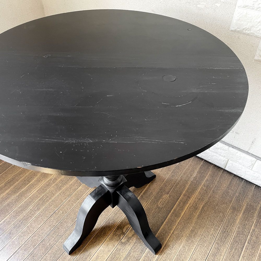 ウッドハウスコッド WOOD HOUSE COD パイン材 カフェテーブル ラウンド Φ66.5cm ブラックペイント フレンチカントリー シャビーシック ◎