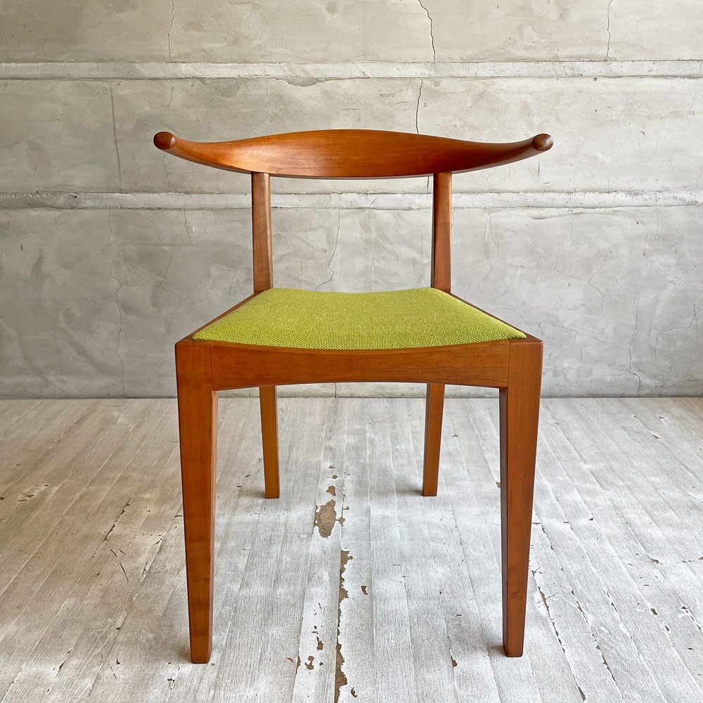 ウッドユウライクカンパニー WOOD YOU LIKE COMPANY アイチェア クッション AI CHAIR ハーフアームチェア チェリー無垢材 ファブリック ライトグリーン 座面張替済 A ♪