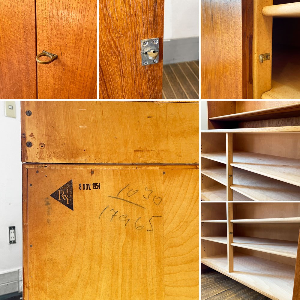 RY Mobler システムボード RY15＋RY5 W100cm チーク材 オーク材 オープンシェルフ＋キャビネット ハンス・J・ウェグナー Hans J Wegner 北欧ビンテージ ◎