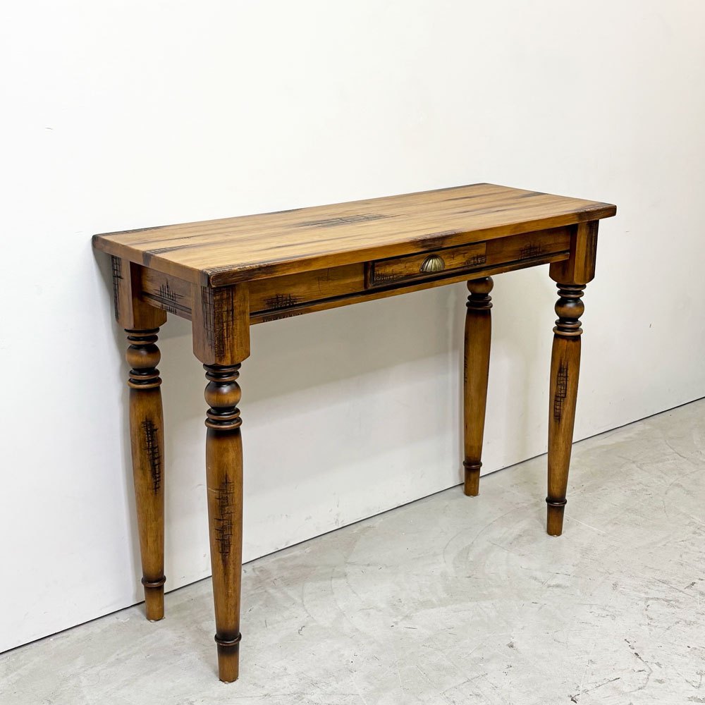 ビンテージスタイル Vintage Style パイン材 コンソールテーブル デスク カウンターデスク 1ドロワー W120×D45×H90cm カントリースタイル ●