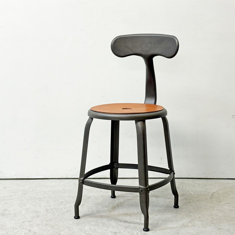 フェールトラヴァイユ FER TRAVAIL ニコルチェア NICOLLE Chair SH45cm ダイニングチェア スチール マットクリア仕上げ 別注モデル レザーパッド付 オレンジ インダストリアル フランス ●