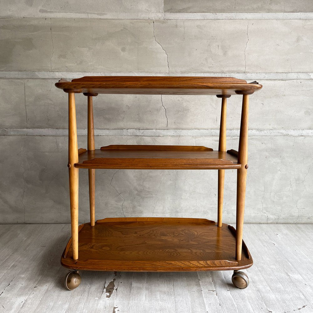 アーコール Ercol トロリー キッチンワゴン サイドテーブル エルム材 キャスター付き UKビンテージ 英国 ♪