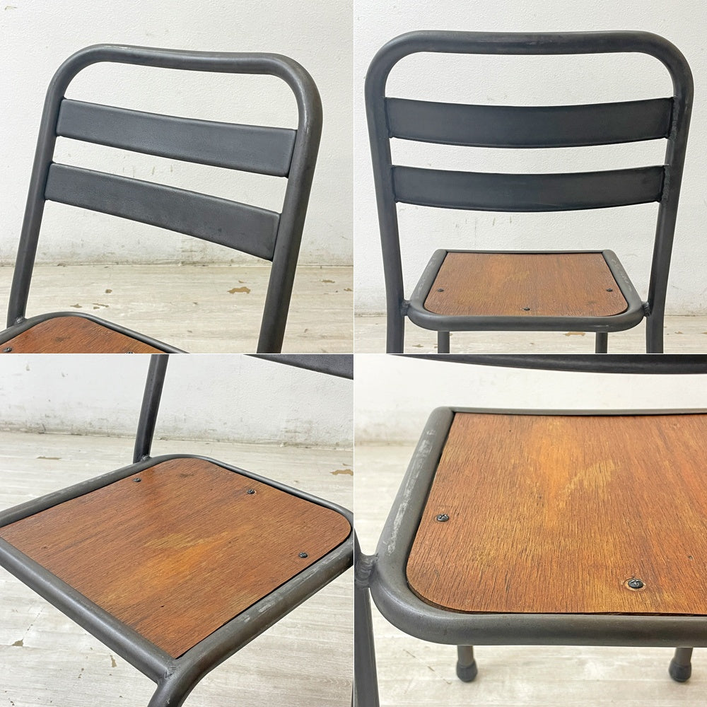 フランスビンテージ  french vintage スチールフレーム スタッキングチェア プライウッドシート インダストリアルデザイン ●