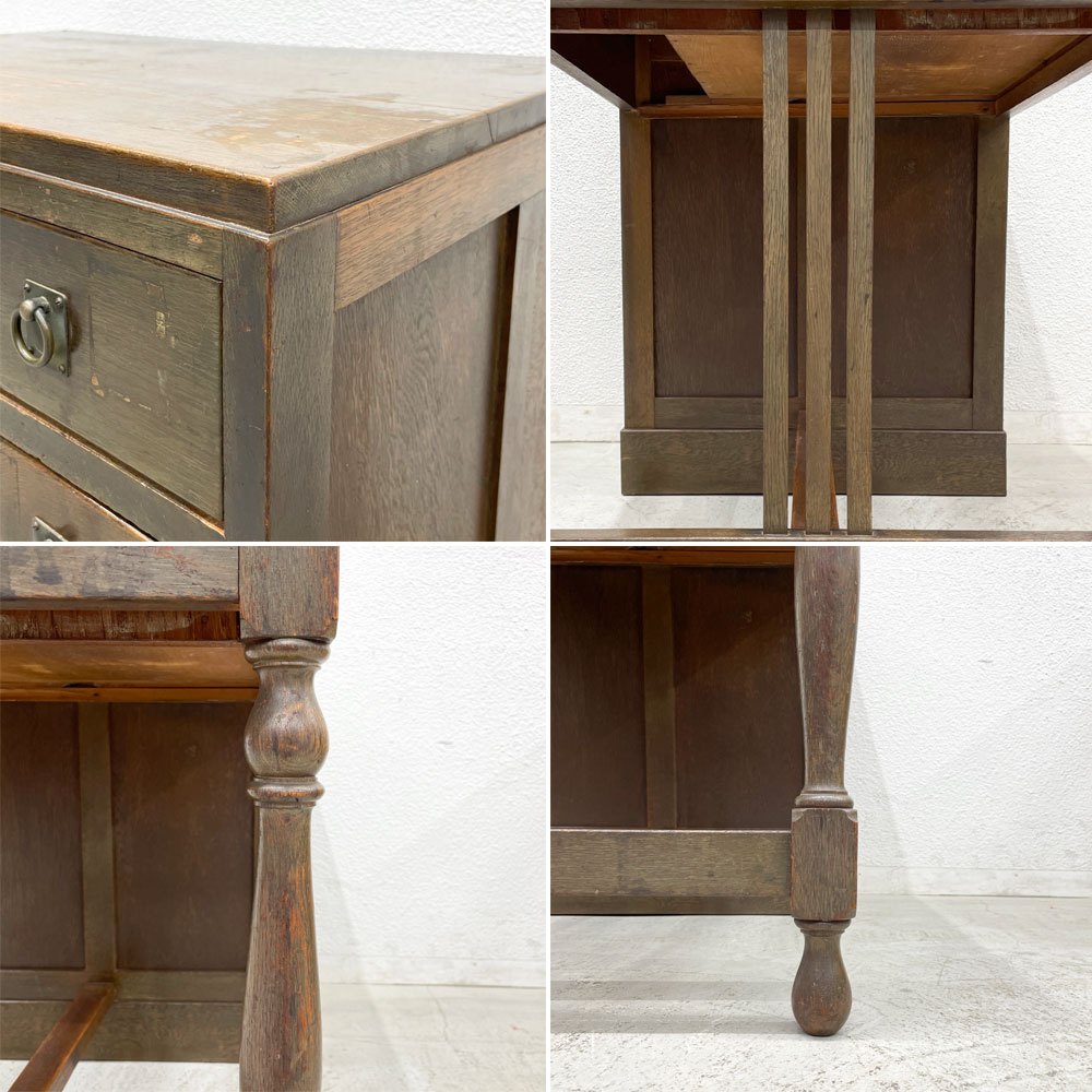 ジャパンビンテージ Japan Vintage 古い木味の片袖机 デスク 抽斗5杯 古家具 レトロ 〓