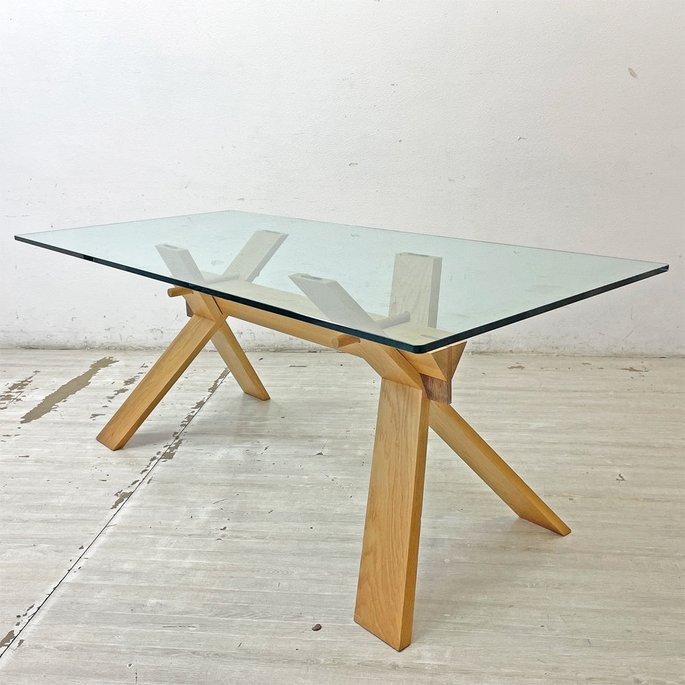 ブロスイタリア BROSS Italia ピアナ PIANA ガラストップ ダイニングテーブル オーク材 W180cm IDC大塚取り扱い モダン イタリア ●