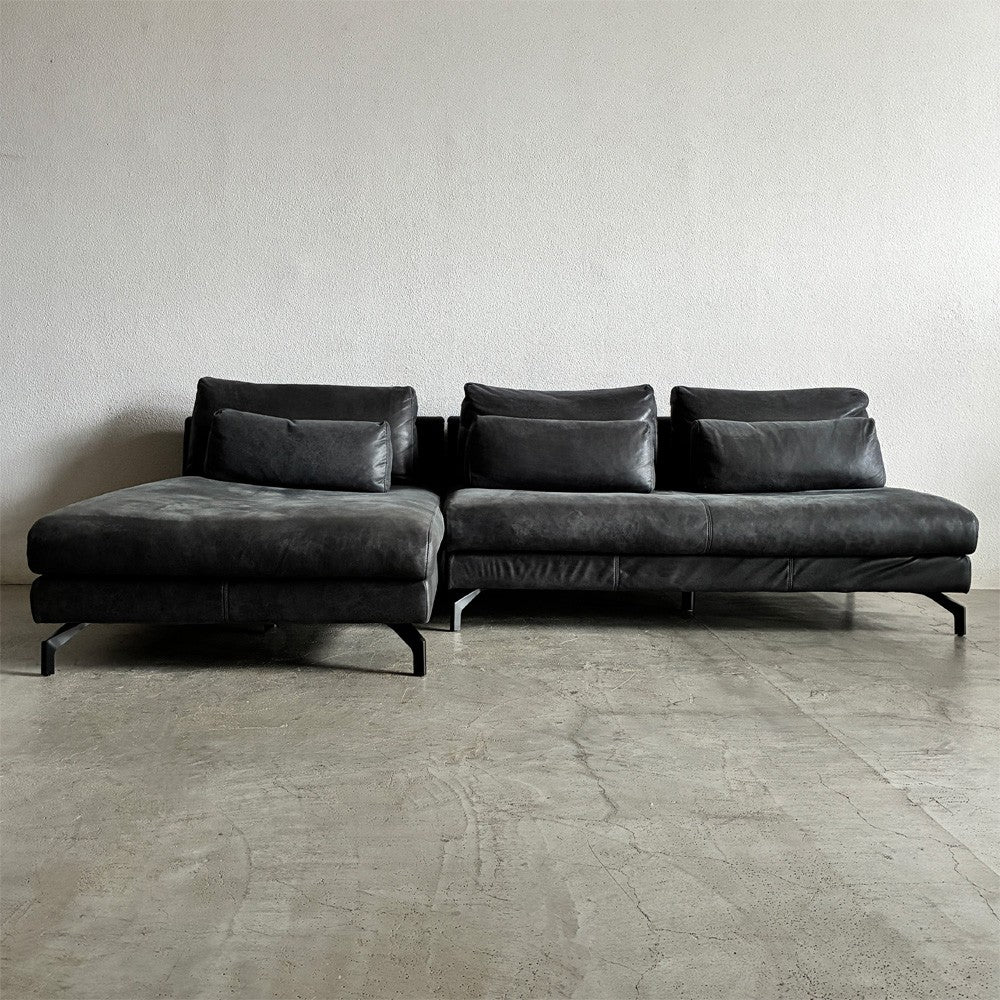 リラックスフォーム RELAX FORM グラシエーロ GLACIERO カウチソファ 2P ＋ シェーズロング セット W261cm 美品 レザーテックス 参考価格235,675円の品 関家具 〓