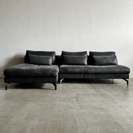 リラックスフォーム RELAX FORM グラシエーロ GLACIERO カウチソファ 2P ＋ シェーズロング セット W261cm 美品 レザーテックス 参考価格235,675円の品 関家具 〓