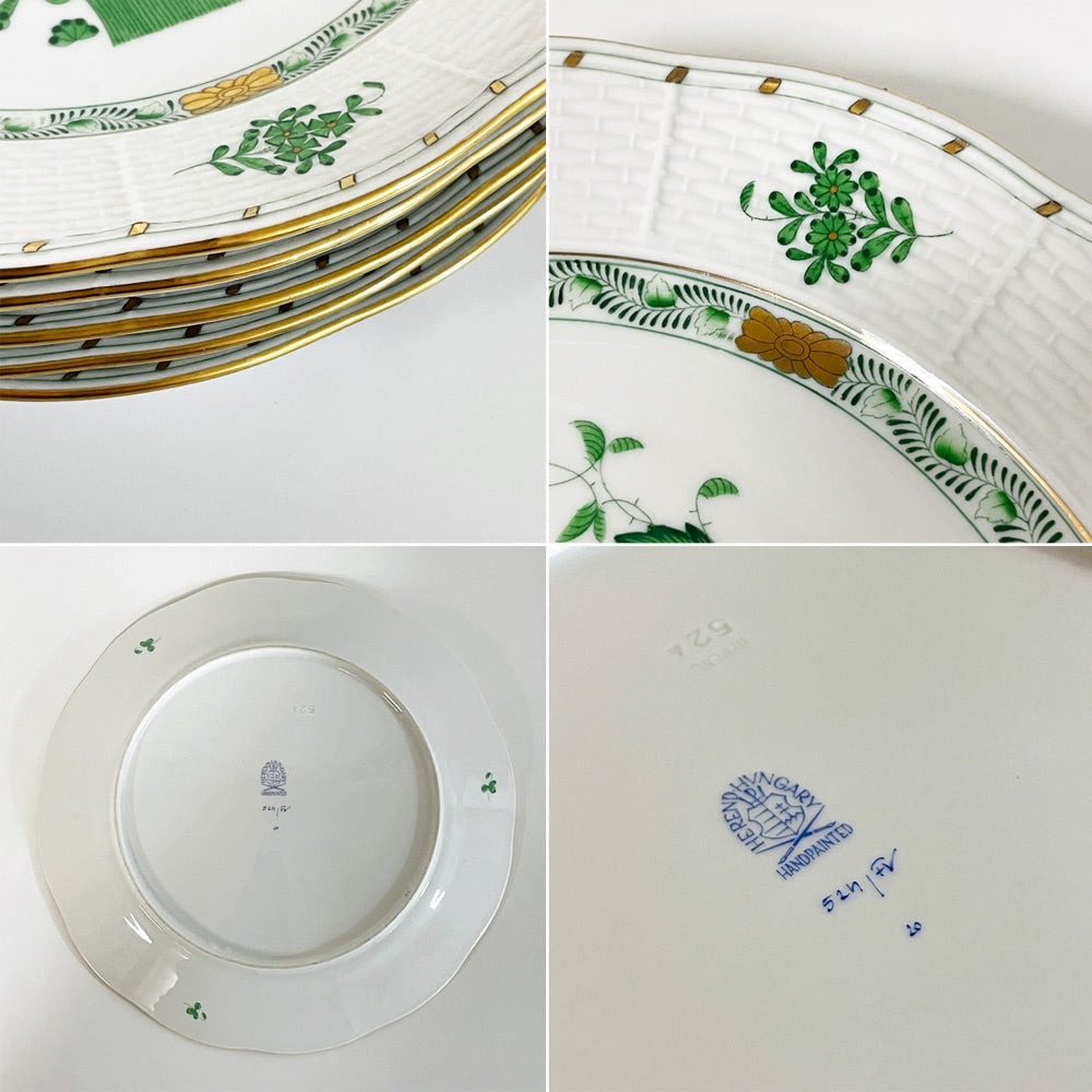 ヘレンド HEREND HVNGARY インドの華 プレート 5枚セット Φ25cm ハンドペイント 白磁食器 ハンガリー A ●